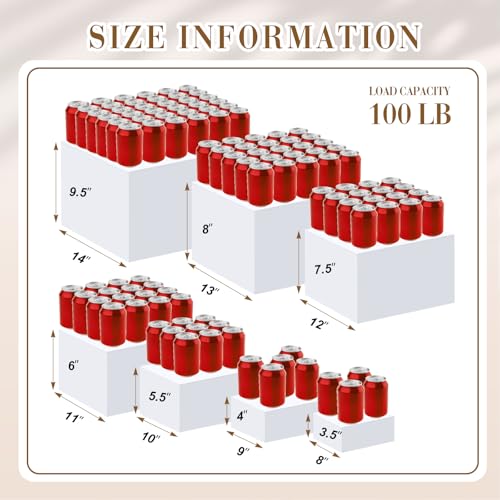 Leinuosen 7 Pcs Extra Large Acrylic Buffet Risers, 8-14" Square, White - color: White, size: 8" to 14", style: Square