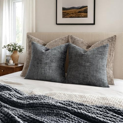 MIULEE Chenille Textured Throw Pillow Covers Dark Grey 18x18 Set of 2 - color: Dark Grey, size: 18" x 18" (Pack of 2)