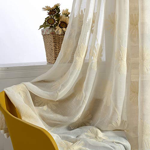 VOGOL Floral Embroidered Sheer Curtains, 52 x 84, 2 Panels, Rod Pocket - color: Matching Sheer, size: 52"W x 84"L (Pack of 2)