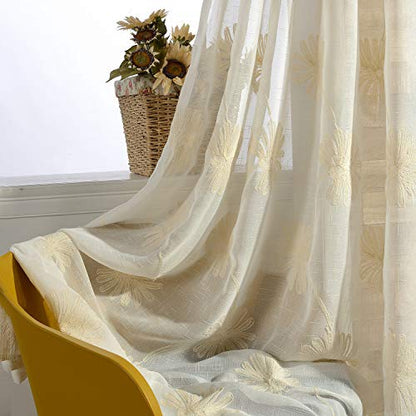 VOGOL Floral Embroidered Sheer Curtains, 52 x 84, 2 Panels, Rod Pocket - color: Matching Sheer, size: 52"W x 84"L (Pack of 2)