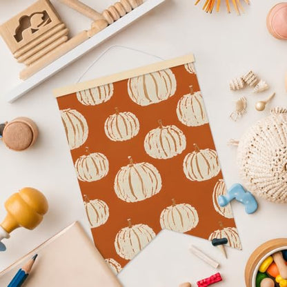 LARNDUMAMA Fall Pumpkins Wall Art Canvas Banner Poster for Bathroom, 12x16 - color: orange