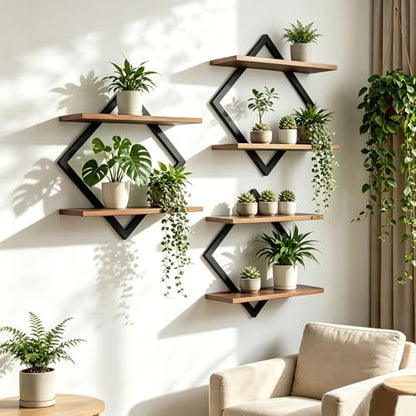 Set of 3 Floating Wall Shelves for Plants, Brown - color: Rustic Brown-3pack