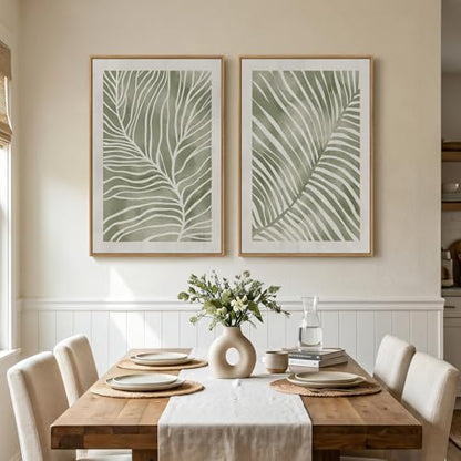 Large Framed Green Abstract Botanical Wall Art for Living Room, 24x36 In - color: Green, size: 24" W x 36" H x 2Pcs