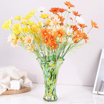 9.0" H Green Glass Vases for Flower, Unique Hand Blown Glass Vase - color: Green