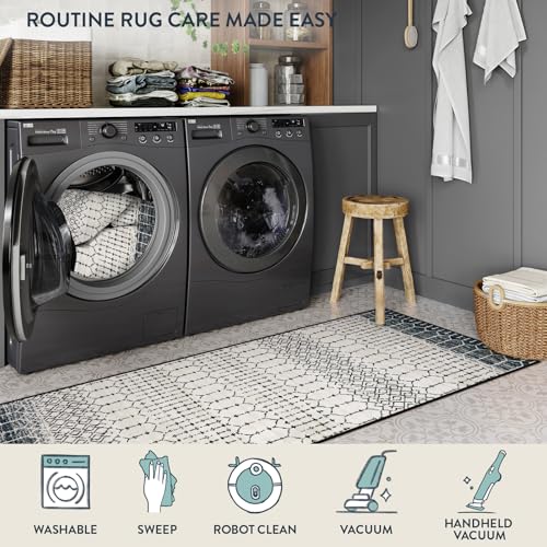 Lahome Moroccan Door Rugs for Entryway Indoor 2x3 Non-Slip Washable Front Door Mat Stain Resistant Untra-Thin Black Small Kitchen Rug, Geometric Print Inside Door Mats for Entrance Bathroom Sink Hana - color: Black/Cream, size: 2' x 3' (Rectangular)