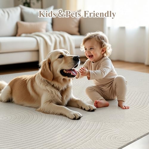 U'Artlines 9x12ft Washable Area Rug for Living Room, Beige - size: 9 x 12ft