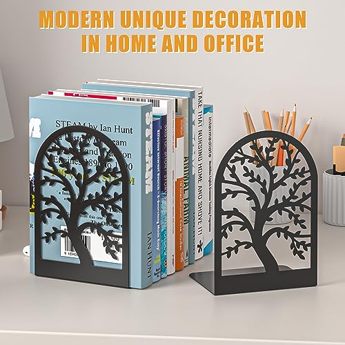 VFINE Bookend 3 Pairs, Decorative Book End, Bookends for Shelves, Desktope Book Ends, Book Stopper to Hold Books, Unique Black Metal Tree Book Holder for Home Office
