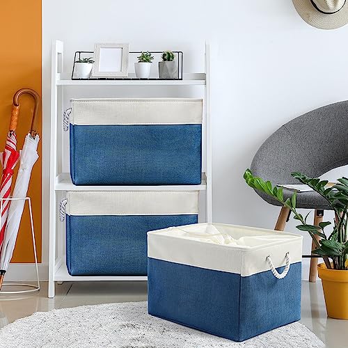 TheWarmHome Organization and Storage Basket for Shelves - Jumbo 3 Pack 20x16x14 inch Collapsible Storage Bins for Organizing, Canves Storage Cubes for Gift Organizer Toys Closet (White & Jean Blue) - color: White & Blue, size: 3PCS/Extra Jumbo - 20.5Lx15.