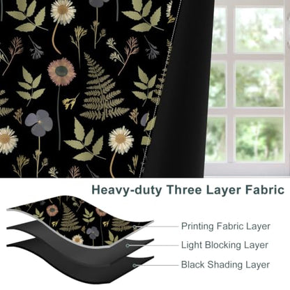 Dark Floral & Botanical Fern Blackout Curtains for Bedroom 84 Inches Long - color: Dark Floral