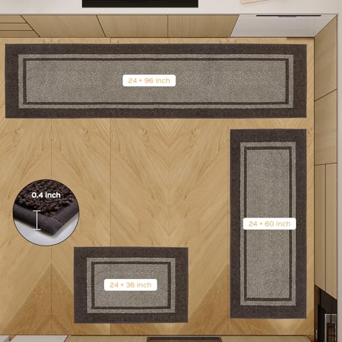 Kitchen Rugs 24" x 96", Non-Slip Runner Rugs, Grayish Brown & Coffee - color: Grayish Brown & Coffee, size: 24" X 96"