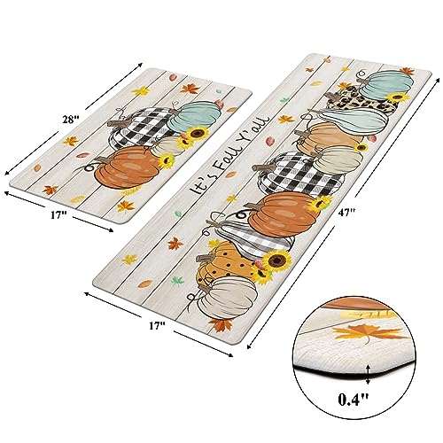 Pauwer Fall Kitchen Rugs Set of 2, Pumpkin Truck Anti Fatigue Kitchen Mat - color: Plaid Pumpkin