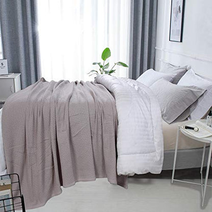 DOLLCENT 100% Soft Premium Combed Cotton Thermal Blanket– Queen Blanket– Soft Cozy Warm Cotton Blanket– Bed Throw Blanket– Queen Bed Blankets– All Season Cotton Blankets– Sand Queen Cotton Blankets - color: Sand, size: Queen (90"x90")