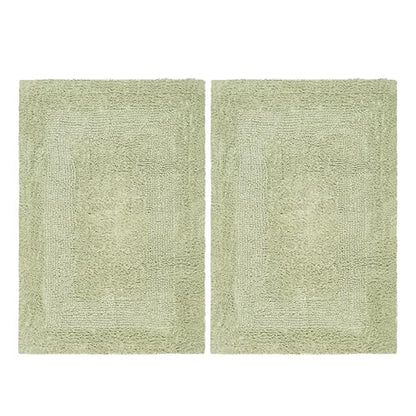 COTTON CRAFT 2 Pack Reversible Bath Mat Rug - Luxurious 17x24 Sage Green - color: Sage, size: 17x24 Inches