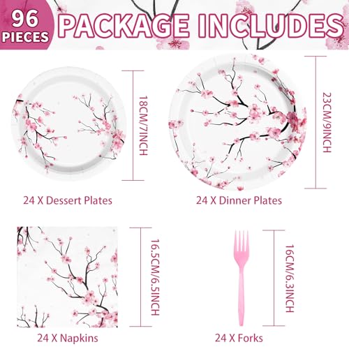 Grencian 96 PCS Cherry Blossom Party Supplies Cherry Decorations, Serves 24 - style: Cherry Blossom Kit