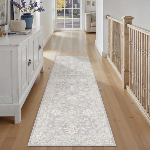 2x8 Blue Cream Neutral Runner Rug - color: Blue, size: 2' x 8' (Runner)