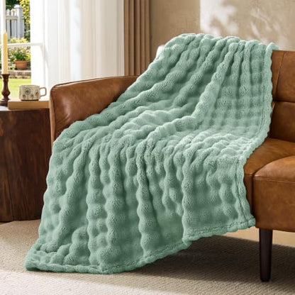 BEDELITE Sage Green 3D Fleece Bubble Throw Blanket for Couch, 50x60 Inches - color: Sage Green, size: Throw(50"x60")