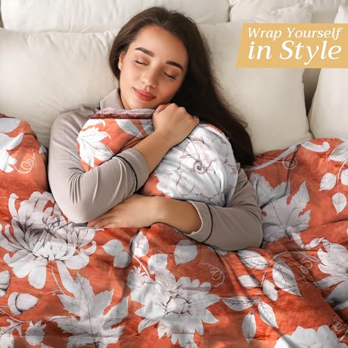 Maison d' Hermine Throw Blanket for Couch Lightweight Soft (60''X80'') - color: 032 - Pretty Autumn - Langoustino, size: 60"x80"