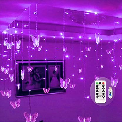 Butterfly Curtain Fairy Lights USB Plug in,8 Modes 120 LED 19.7FT Firefly Twinkle Timer String Lights with Remote, Waterproof Copper Wire for Bedroom Patio Christmas Wedding Party Dorm (Purple) - color: Purple