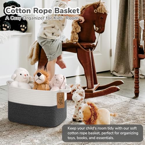 Goodpick Woven Rope Storage Basket for Shelves, Rectangle, Dark Gray - color: Dark Gray, size: 13"L x 10"W x 9"H