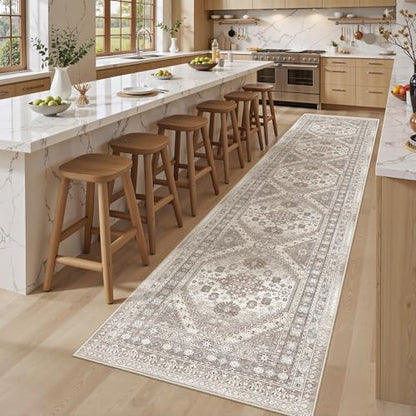 befbee 2'6"x12' Runner Rug for Hallway Washable Non Slip Kitchen Rug - color: Brown/Beige, size: 2'6" x 12' (Runner)