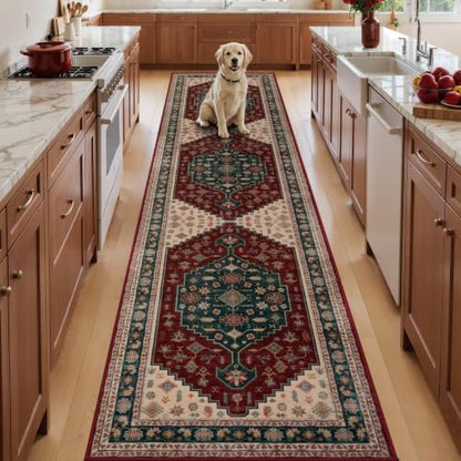 Tangsoo 2.6x10 Long Runner Rug for Hallways,Burgundy Washable Non-Slip Rug - color: Burgundy Blue, size: 2.6x10ft