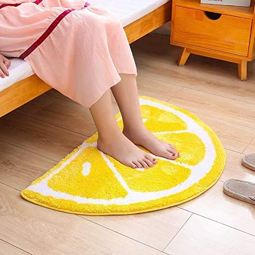 Lemon Bathroom Rug Yellow Semi-Circle Tufted Mat Anti-slip Water-Absorbent - color: Yellow, size: 1'6" x 2'2" (Semicircular)