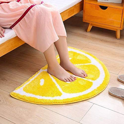 Lemon Bathroom Rug Yellow Semi-Circle Tufted Mat Anti-slip Water-Absorbent - color: Yellow, size: 1'6" x 2'2" (Semicircular)