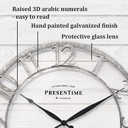 Presentime 21" Farmhouse Series Wall Clock - color: Galvanized Finish, size: 21 inch