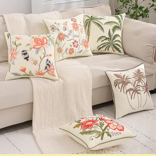 Embroidered Pillow Covers 18x18 Brown Coconut Trees Fall Decor - color: Brown Coconut Palm Trees