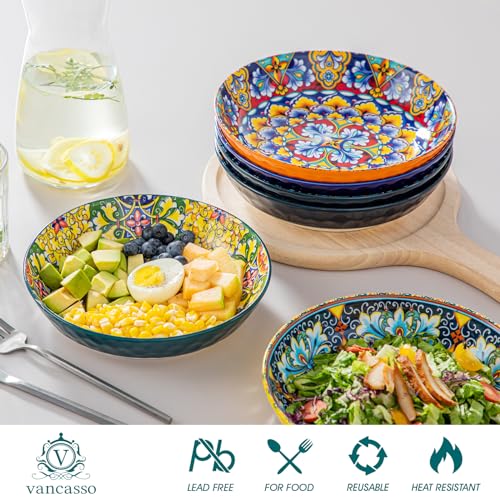 vancasso 32 Oz Pasta Bowls Set of 6, Ceramic Bohemian Soup Salad Bowls - color: Bohemian