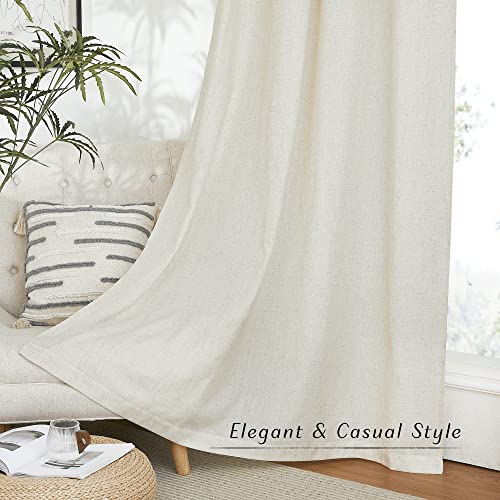 NICETOWN Natural Linen Kitchen Curtains, Casual Rod Pocket & Back Tab Semi Sheer Curtains & Drapes Privacy Assured with Light Through for Bedroom/Farmhouse, W55 x L54, Sold as 2 Panels - color: Natural, size: 55"W x 54"L (Pack of 2)