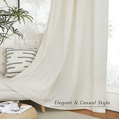 NICETOWN Natural Linen Kitchen Curtains, Casual Rod Pocket & Back Tab Semi Sheer Curtains & Drapes Privacy Assured with Light Through for Bedroom/Farmhouse, W55 x L54, Sold as 2 Panels - color: Natural, size: 55"W x 54"L (Pack of 2)
