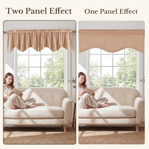 StangH Blush Beige Velvet Window Valance 52x18 Inch, 1 Panel - color: Blush Beige, size: 52"W x 18"L (Pack of 1)