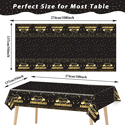 Tevxj 3 Pack Happy Anniversary Tablecloth Disposable Anniversary Party Decorations Black Gold Dot Confetti Table Covers Party Supplies for Rectangle Tables Favors for Guests 54 x 108 Inch - style: Happy Anniversary
