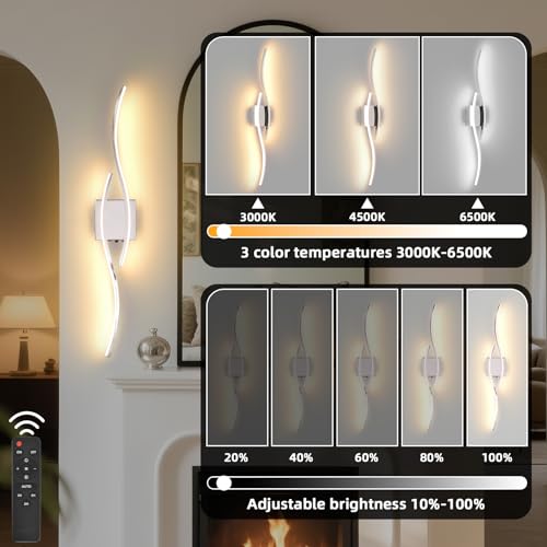 Battery Operated Wall Sconce, Silver LED Battery Wall Light dimming with Remote Control, 31.4Inch Rechargeable Chrome Wireless Wall Lights for Living Room, Bedroom, and Stairs Wall Sconces (2 Pack) - color: Chrome, size: 31.4 inch