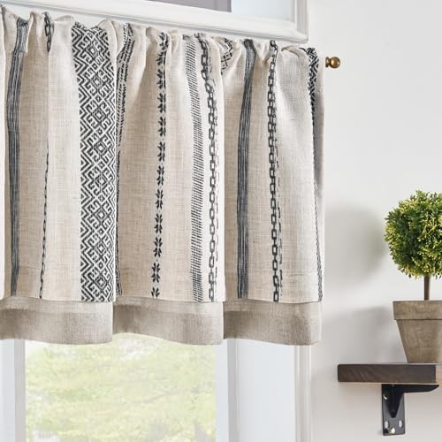 jinchan Liora Linen Valance 18 Inch Modern Boho 1 Panel Black on Linen - color: Liora | Black on Linen, size: 50"W x 18"L (Pack of 1)