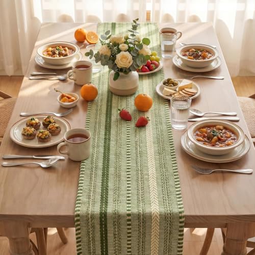 Artoid Mode Army Green Farmhouse Stripe Braided Table Runner 12x72 Inch - color: Army Green, size: 12" x 72", Table Runner