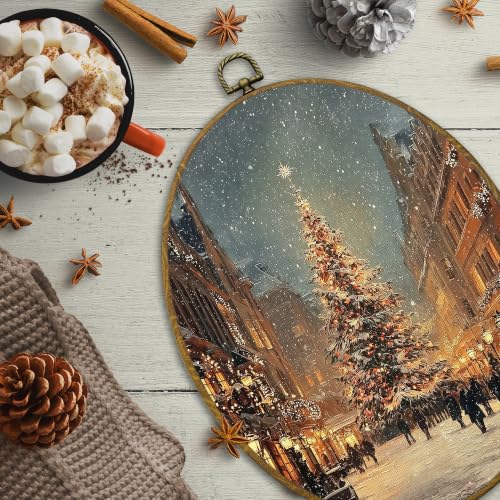 CUANFDDSF Rustic Christmas Winter Village Oval Wall Art Decor 8.6x11.4 Inch - color: Colour 08