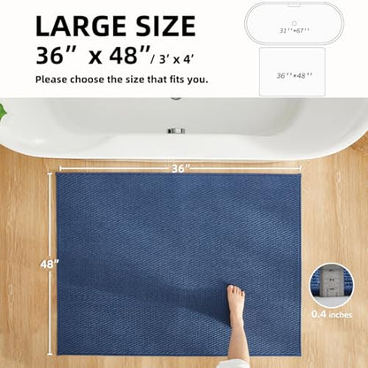 TYUU Large Bathroom Rugs Non Slip Washable Bath Rugs Super Absorbent Bathroom Rug Thin Quick Dry Low Pile Bath Mats, Navy Blue 36"x48" - color: Navy Blue, size: 3' X 4' (Rectangular)
