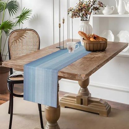 Aofmee Table Runner and Placemats Set of 6 Washable, Heat Resistant Place Mats with Table Runner, Woven Vinyl Table Placemats for Dining Table, Stain Resistant Kitchen Table Mats Sets, Easy to Clean - color: Stripe-blue, size: Set of 7