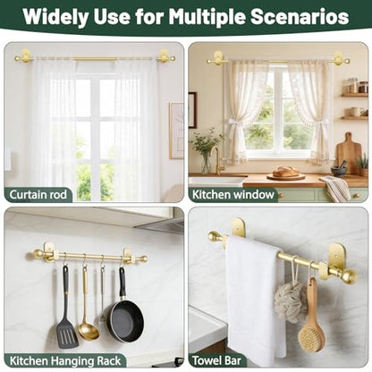 USFOOK Gold Curtain Rods No Drilling 16 to 30 Inch, 2 Pack - color: Gold, size: 16-30"(2 pack)