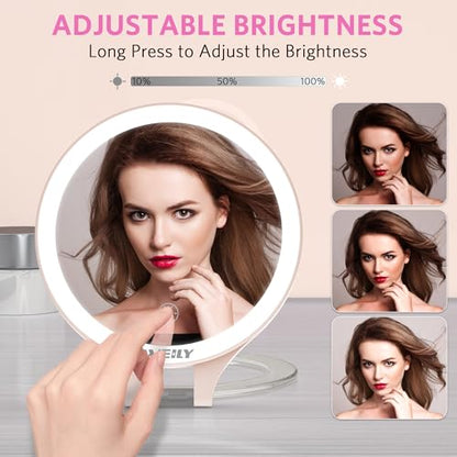 WEILY Magnifying Makeup Mirror 10X/1X, Travel Mirror with Light - color: 451-pink