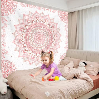 Apdidl Pink Boho Wall Tapestry for Bedroom,Mandala Bohemian Tapestries Girl - color: Boho Pink Tapestry, size: 90"L x 71"W