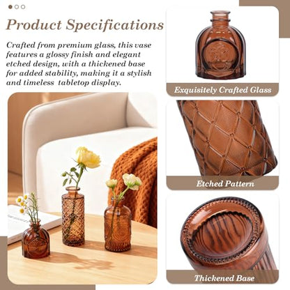 TBWIND 12-Piece Glass Bud Vase Set – Small Caramel Coffee Brown - color: Brown-12pcs, size: 12Pcs