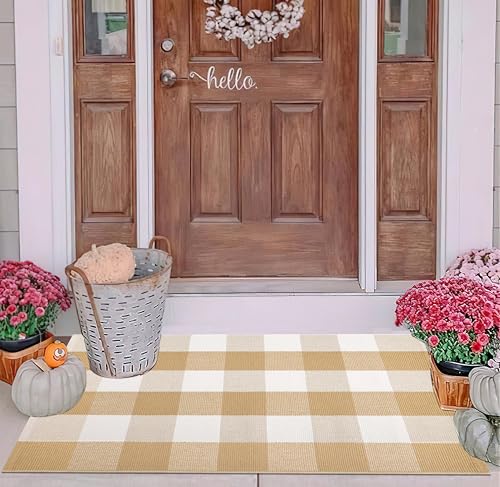 Front Door Mats Outdoor 24"x35", Khaki and White Layered Doormat - color: Khaki White, size: 2' x 3' (Rectangular)