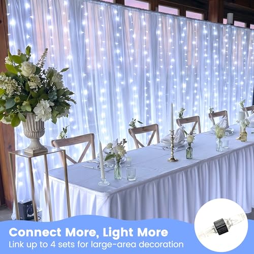 HEYFUNi 6.6FT x 6.6FT Cool White Curtain Lights Plug in, 200 LED - color: White, size: 6.6ft*6.6ft