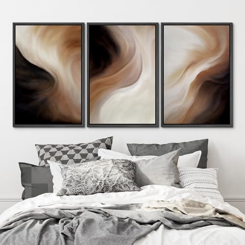 MUDECOR Framed Canvas Print Wall Art Abstract Neutral Brown and Beige Fluid Illustrations Realism Decorative for Living Room, Bedroom, Office - 16"x24"x3 Black - color: A07-2502-m01, size: 16"x24"x3 Panels Black