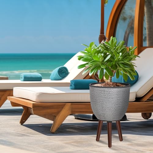 12 Inches Large Decorative Plant Pot with Stand - color: Gray