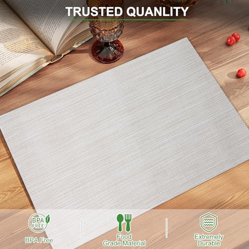 BETEAM Placemats Set of 12, Woven Place mats for Dining Table, Beige Grey - color: Beige Grey, size: 12 Pcs