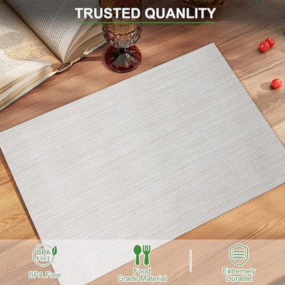 BETEAM Placemats Set of 8, Woven Place mats for Dining Table, Beige Grey - color: Beige Grey, size: 8 Pcs